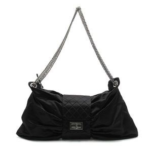 Chanel Shoulder Bag Ribbon Chain Fabric Black